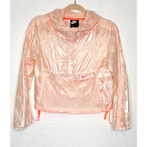 Nike Jacket Girls Large Pink Clear Tech Pack Hooded Hiking Fold Up Rain Coat